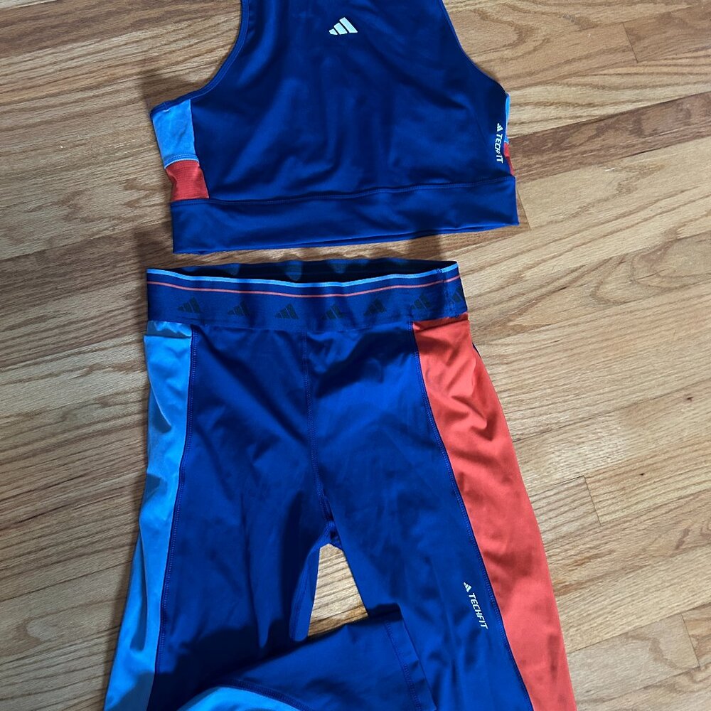 Adidas Techfit Colorblock Crop Tank + 7/8 Leggings Set – Size L